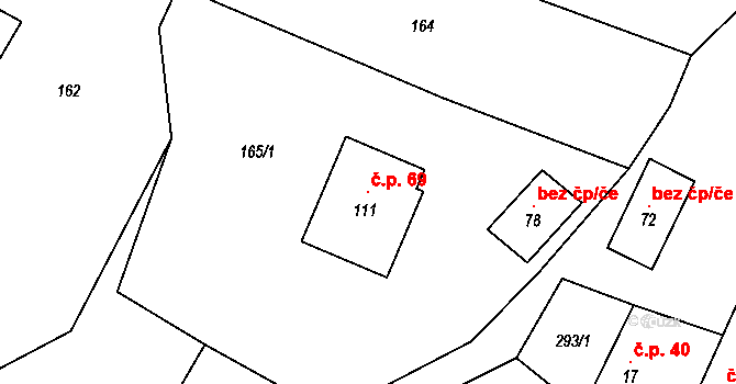 Lžín 69, Dírná na parcele st. 111 v KÚ Lžín, Katastrální mapa