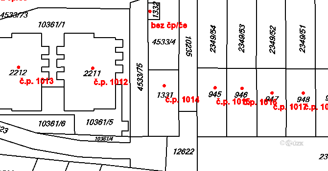 Hrušovany nad Jevišovkou 1014 na parcele st. 1331 v KÚ Hrušovany nad Jevišovkou, Katastrální mapa
