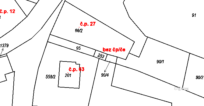Markvartice 107116359 na parcele st. 253 v KÚ Markvartice u Sobotky, Katastrální mapa