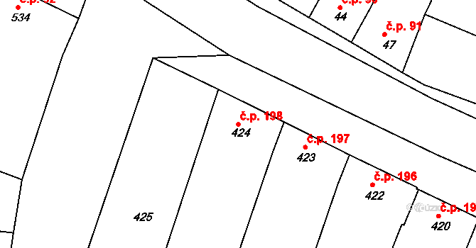 Oleksovice 198 na parcele st. 424 v KÚ Oleksovice, Katastrální mapa
