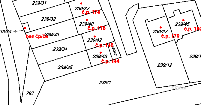 Přerov VIII-Henčlov 144, Přerov na parcele st. 239/43 v KÚ Henčlov, Katastrální mapa