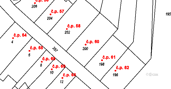 Kojetín II-Popůvky 60, Kojetín na parcele st. 200 v KÚ Popůvky u Kojetína, Katastrální mapa