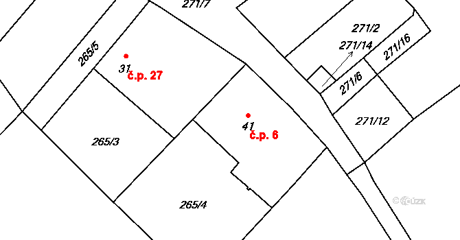 Předbořice 6, Černíny na parcele st. 41 v KÚ Předbořice, Katastrální mapa