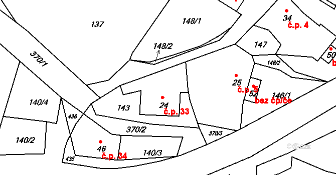 Vodná 33, Bečov nad Teplou na parcele st. 24 v KÚ Vodná u Bečova nad Teplou, Katastrální mapa