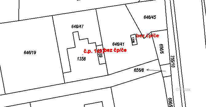 Kamenice 121870359 na parcele st. 646/47 v KÚ Ládví, Katastrální mapa