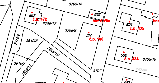 Kamenice 180 na parcele st. 424 v KÚ Kamenice u Jihlavy, Katastrální mapa