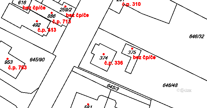 Líbeznice 336 na parcele st. 374 v KÚ Líbeznice, Katastrální mapa