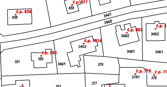 Roztoky 1614 na parcele st. 349/2 v KÚ Roztoky u Prahy, Katastrální mapa