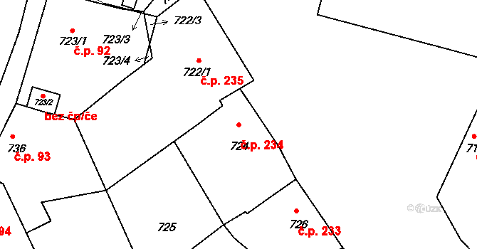 Vacenovice 234 na parcele st. 724 v KÚ Vacenovice u Kyjova, Katastrální mapa