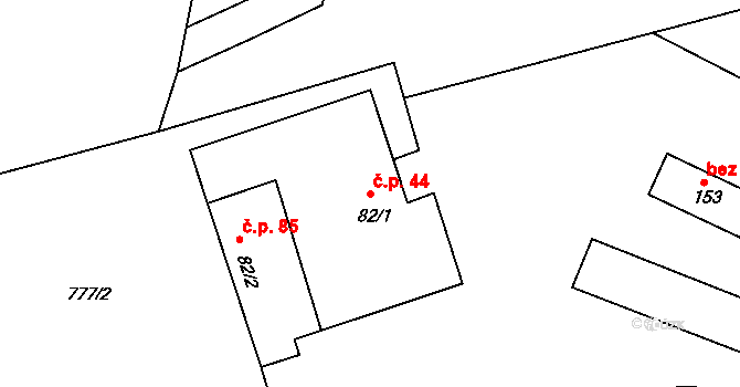 Dudín 44 na parcele st. 82/1 v KÚ Dudín, Katastrální mapa