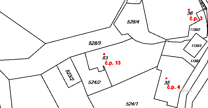 Phov 13, Soběhrdy na parcele st. 83 v KÚ Soběhrdy, Katastrální mapa