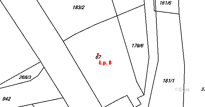 Borek 8, Hrubá Skála na parcele st. 67 v KÚ Hnanice pod Troskami, Katastrální mapa