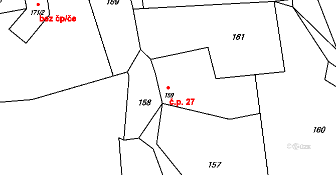 Vělopolí 27 na parcele st. 159 v KÚ Vělopolí, Katastrální mapa