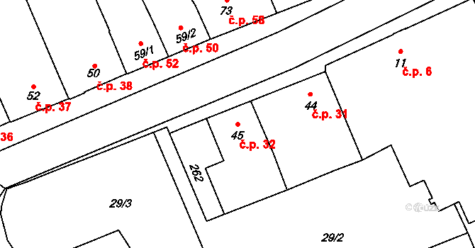 Žerůvky 32, Bystročice na parcele st. 45 v KÚ Žerůvky, Katastrální mapa