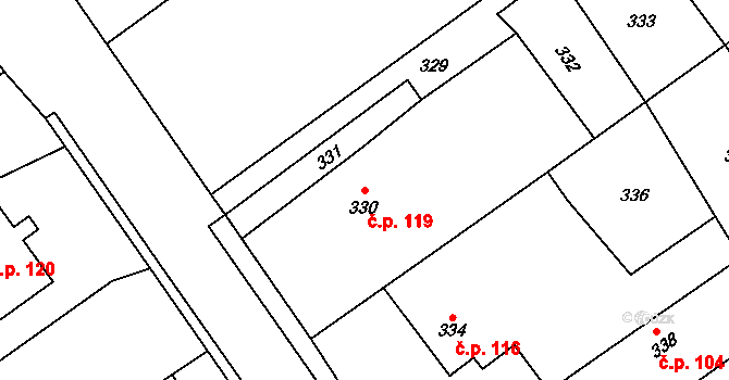 Žerotín 119 na parcele st. 330 v KÚ Žerotín, Katastrální mapa