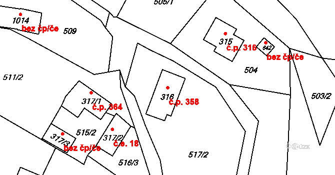 Skalice u České Lípy 358 na parcele st. 316 v KÚ Skalice u České Lípy, Katastrální mapa