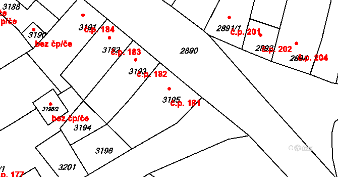 Mimoň I 181, Mimoň na parcele st. 3195 v KÚ Mimoň, Katastrální mapa