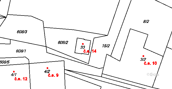 Mošnice 14, Snědovice na parcele st. 33 v KÚ Mošnice, Katastrální mapa