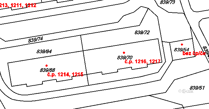 Jilemnice 1216,1217 na parcele st. 839/70 v KÚ Jilemnice, Katastrální mapa