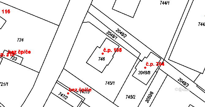 Strkov 198, Planá nad Lužnicí na parcele st. 746 v KÚ Planá nad Lužnicí, Katastrální mapa