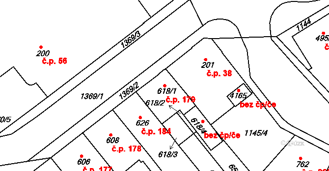 Valdické Předměstí 179, Jičín na parcele st. 618/1 v KÚ Jičín, Katastrální mapa