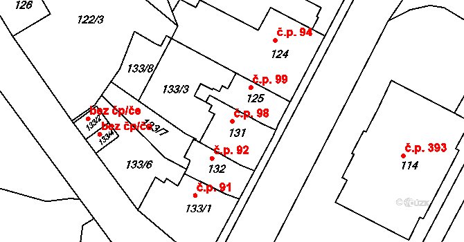 Miřetice u Klášterce nad Ohří 98, Klášterec nad Ohří na parcele st. 131 v KÚ Miřetice u Klášterce nad Ohří, Katastrální mapa