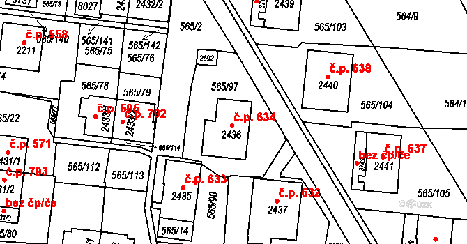 Borovina 634, Třebíč na parcele st. 2436 v KÚ Třebíč, Katastrální mapa
