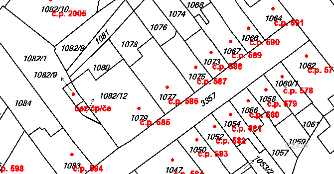 Pelhřimov 586 na parcele st. 1077 v KÚ Pelhřimov, Katastrální mapa