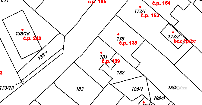 Hudcov 139, Teplice na parcele st. 181 v KÚ Hudcov, Katastrální mapa