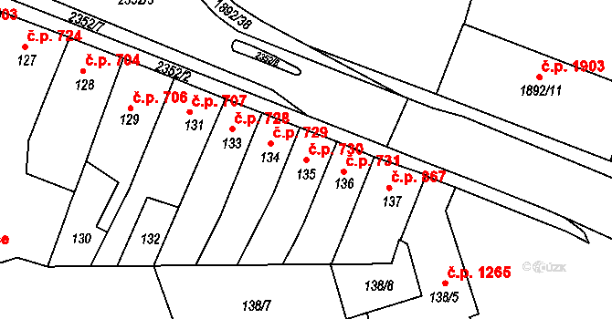 Trnovany 730, Teplice na parcele st. 135 v KÚ Teplice-Trnovany, Katastrální mapa