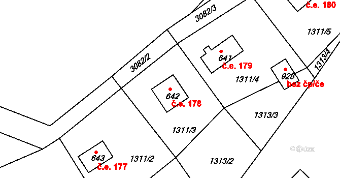 Komorní Lhotka 178 na parcele st. 642 v KÚ Komorní Lhotka, Katastrální mapa