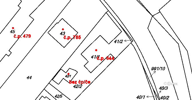 Jablunkov 644 na parcele st. 41/1 v KÚ Jablunkov, Katastrální mapa
