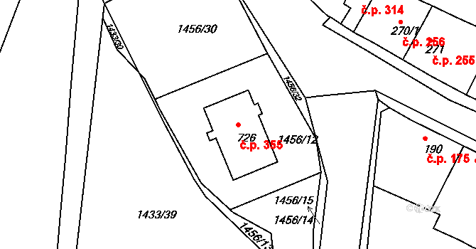 Staňkov I 355, Staňkov na parcele st. 726 v KÚ Staňkov-město, Katastrální mapa
