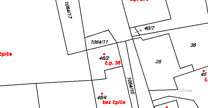 Veltrusy 36 na parcele st. 46/2 v KÚ Veltrusy, Katastrální mapa