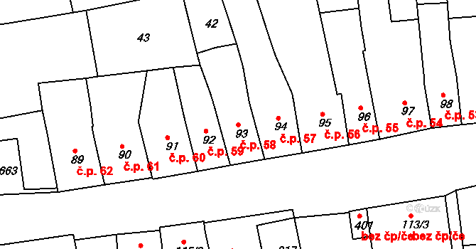 Švihov 58 na parcele st. 93 v KÚ Švihov u Klatov, Katastrální mapa