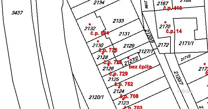 Chodov 726, Praha na parcele st. 2128 v KÚ Chodov, Katastrální mapa