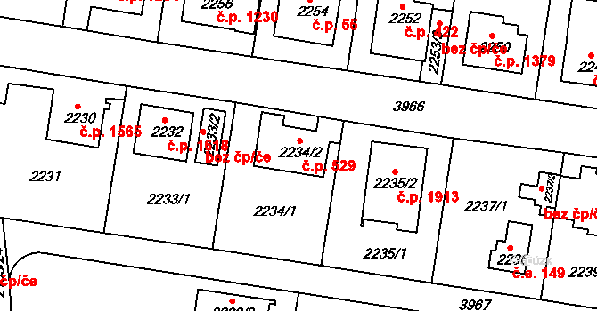 Modřany 529, Praha na parcele st. 2234/2 v KÚ Modřany, Katastrální mapa