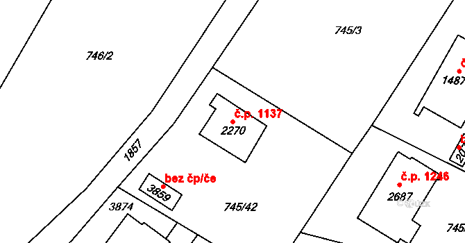 Vrchlabí 1137 na parcele st. 2270 v KÚ Vrchlabí, Katastrální mapa