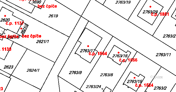 České Budějovice 5 1554, České Budějovice na parcele st. 2763/17 v KÚ České Budějovice 5, Katastrální mapa