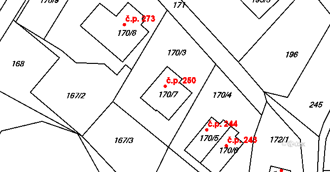 Rumburk 1 250, Rumburk na parcele st. 170/7 v KÚ Rumburk, Katastrální mapa