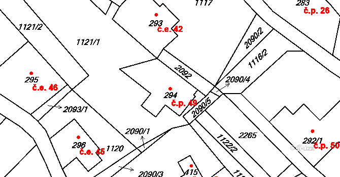 Polesí 49, Rynoltice na parcele st. 294 v KÚ Polesí u Rynoltic, Katastrální mapa