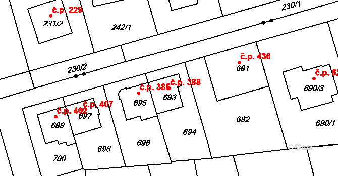 Liberec VII-Horní Růžodol 388, Liberec na parcele st. 693 v KÚ Horní Růžodol, Katastrální mapa