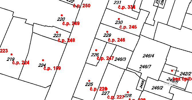 Vnitřní Město 247, Plzeň na parcele st. 226 v KÚ Plzeň, Katastrální mapa