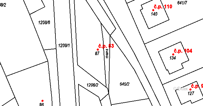 Nučice 53 na parcele st. 87 v KÚ Nučice, Katastrální mapa