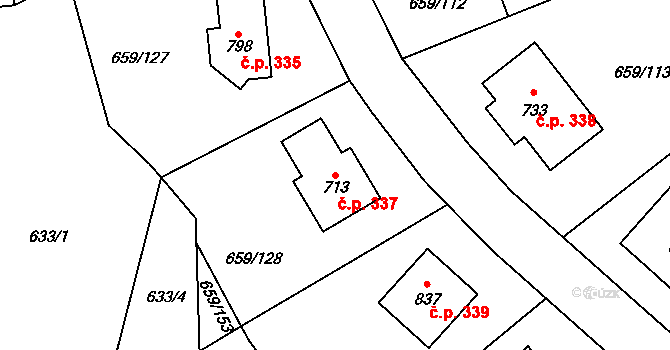 Psáry 337 na parcele st. 713 v KÚ Psáry, Katastrální mapa