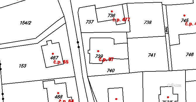 Šluknov 67 na parcele st. 739 v KÚ Šluknov, Katastrální mapa
