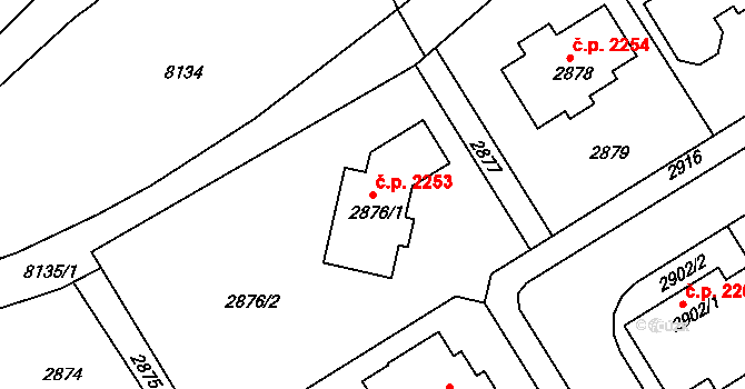 Žďár nad Sázavou 5 2253, Žďár nad Sázavou na parcele st. 2876/1 v KÚ Město Žďár, Katastrální mapa