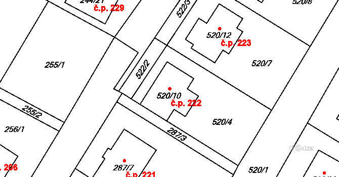 Krhovice 222 na parcele st. 520/10 v KÚ Krhovice, Katastrální mapa