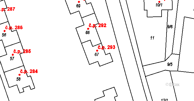 Týn 293, Lomnice na parcele st. 67 v KÚ Týn u Lomnice, Katastrální mapa