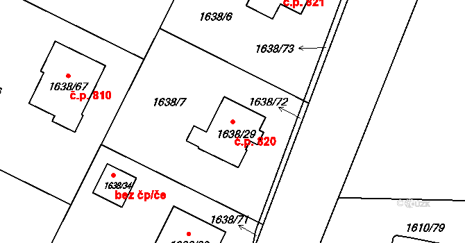 Miřetice u Klášterce nad Ohří 820, Klášterec nad Ohří na parcele st. 1638/29 v KÚ Miřetice u Klášterce nad Ohří, Katastrální mapa